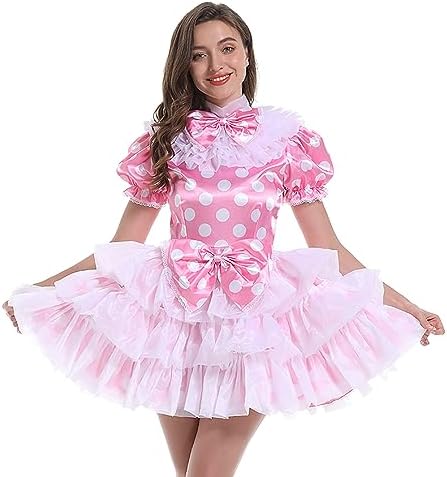 Amazon.com: Hoplizy Sissy Maid Dress Puff Sleeve Satin Dots Mini